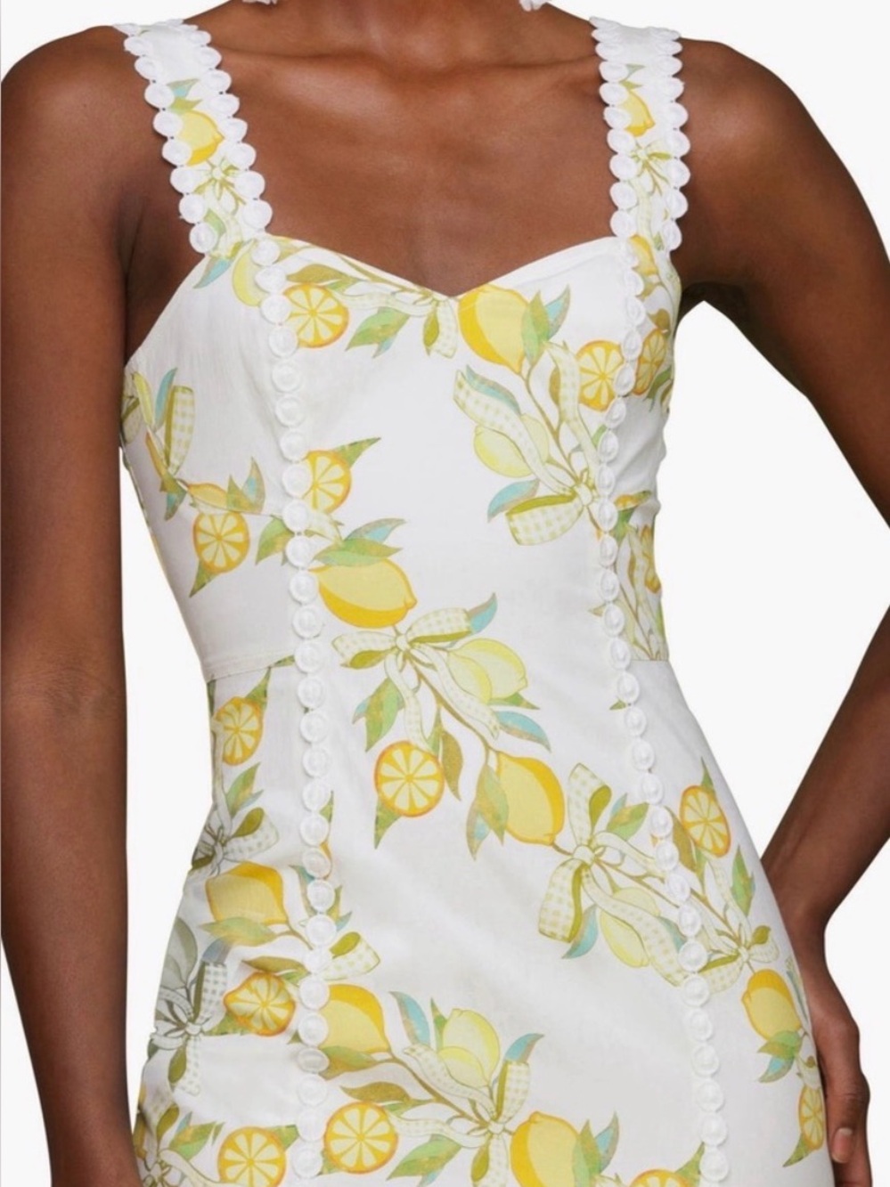 Avec Les Filles White Midi Dress with Yellow Lemon Print - Picture 2 of 6